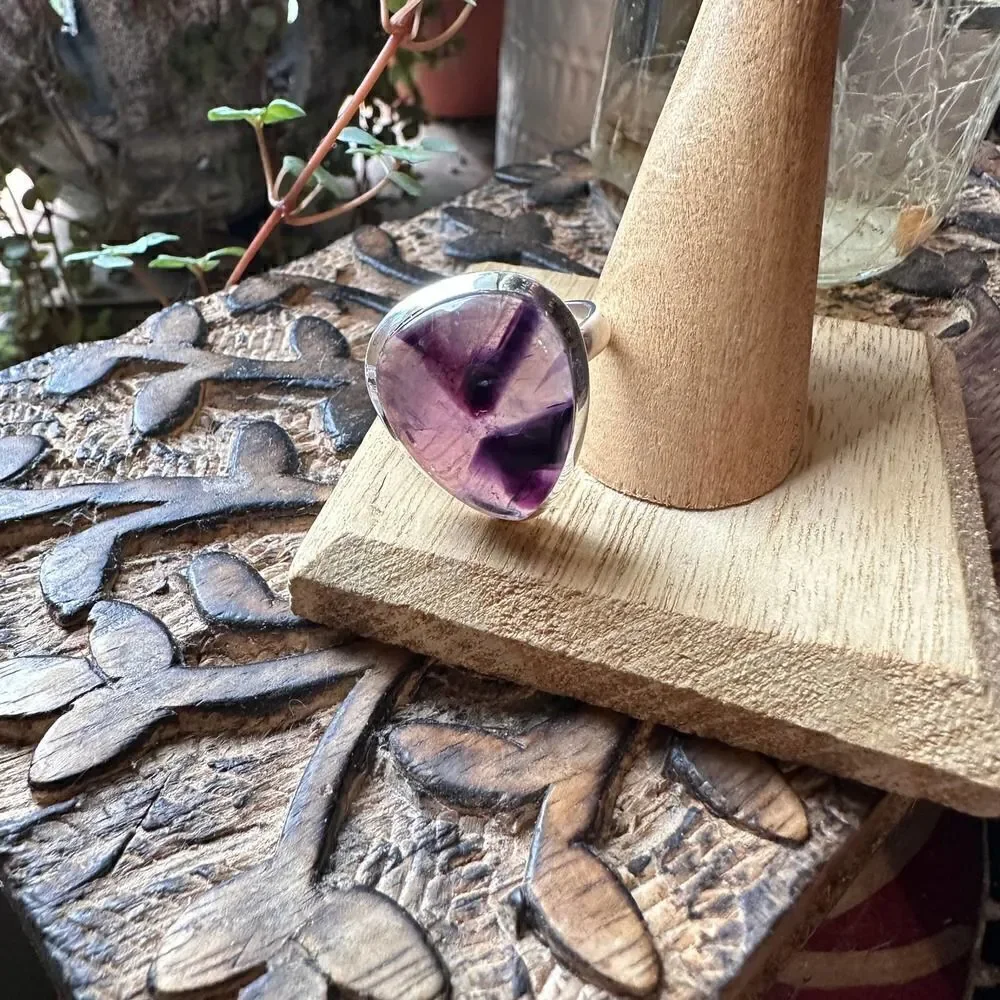 Natural Trapiche Star Amethyst Sterling Silver Ring Size 10